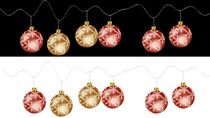 Red and golden Christmas ornate balls hanging garland for Christmas decoration elements PNG