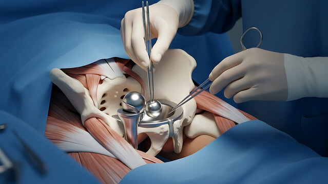 Hip Surgery and pelvic joint Replacement concept as an artificial joint or prosthesis with orthoped