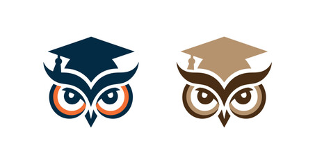 Educational Owl Logos with Graduation Caps