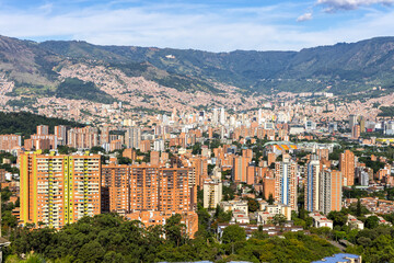 Medellin skyline cityscape view from Calasanz on skyscrapers in downtown in Medellín, Colombia