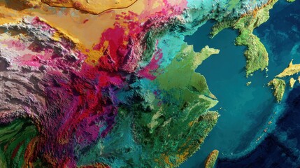 Colorful abstract topographic map of Asian continent