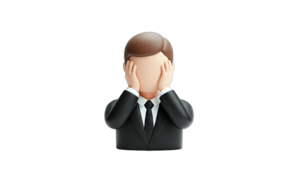 Businessman Covering Face in Frustration on White Background