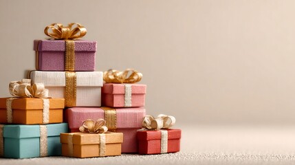 Obraz premium Colorful gift boxes forming a cheerful stack for celebration