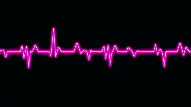 Neon pink ECG line, vibrant against a black background