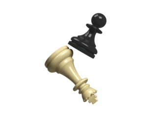 Black and white chess pieces on black king isolated on a transparent background