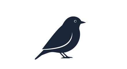 Obraz premium Bird icon in dark navy stands in profile with a white accent along the wing on a plain background designed as a minimal graphic element for branding interfaces.