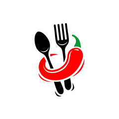 Hot menu design, spoon, fork and red chili