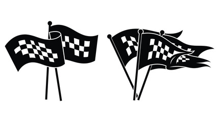 Black and white illustration of racing flags waving in a competitive setting © Rabbi