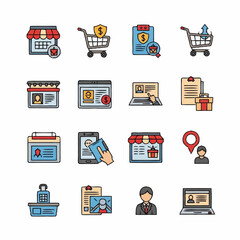 Set of E-commerce and Business Icons for Online Shopping and Services.