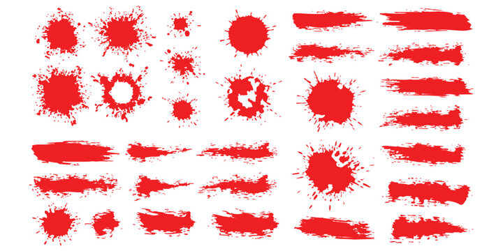 A collection of red paint splatters and grunge brush strokes vector illustration