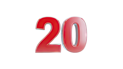 Red Number 20 Isolated on White Background