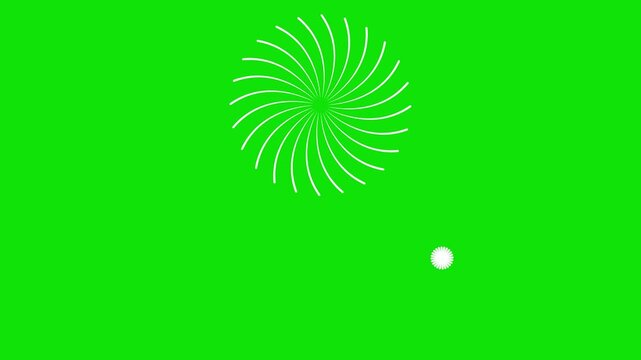 Fireworks circle explosion with line spark blast glowing ellipse effects and cartoon motion graphics on solid green screen background 4K