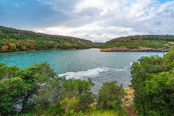 Obraz premium The scenic views of Hamsilos Bay (also called Hamsalos), which is a Black Sea bay in Sinop Province, the northernmost tip of Turkey.