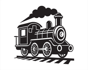 retro locomotive black silhouette vector illustration, vintage steam locomotive silhouette, classic diesel locomotive silhouette vector design, retro locomotive silhouette, vintage locomotive  © Rasel