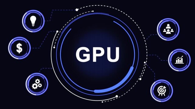 GPU business technology and internet network concept with data insights performance. Network insights and data-driven business technology animation.