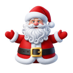 A cheerful, plump Santa Claus with open arms, wearing his classic red suit and shiny gold belt, ready for Christmas.