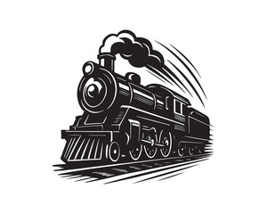 retro locomotive black silhouette vector illustration, vintage steam locomotive silhouette, classic diesel locomotive silhouette vector design, retro locomotive silhouette, vintage locomotive  © Rasel