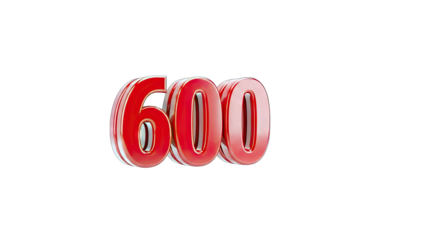 Red 3D Number 600 on White Background