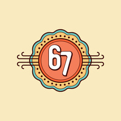 Six seven or 67 typography retro look. Vector illustration. EPS 10.