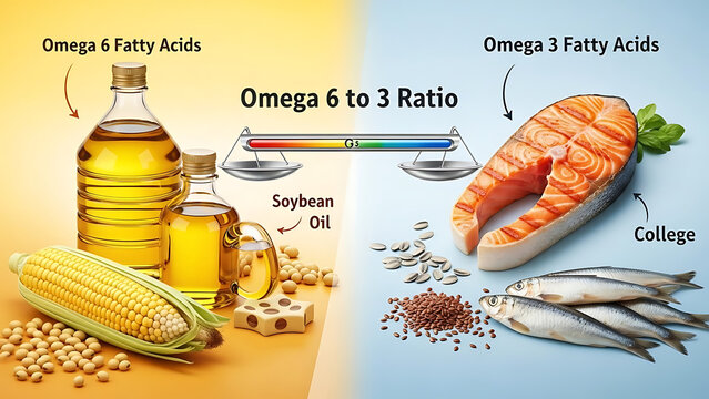 Omega 6 to 3 Ratio and omega-6 fatty acids from corn and sybean oil versus fatty fish as salmon sard