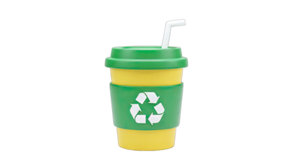 Recycling Coffee Cup with Straw on White Background