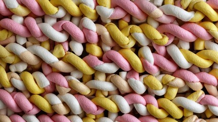 Colorful marshmallow background showing swirling patterns in pink, yellow, and white for design and decoration use