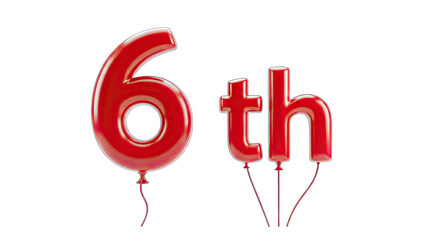 Red Balloon Number 6th on White Background