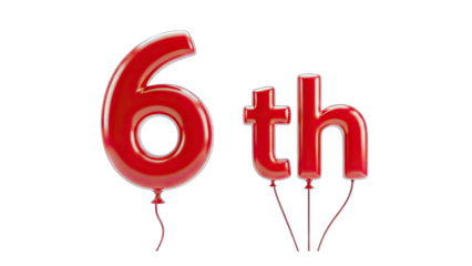 Red Balloon Number 6th on White Background