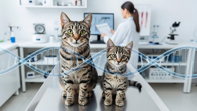 Pet cloning as a cat or dog clone as genetically identical replicas as genetic twin pets representin