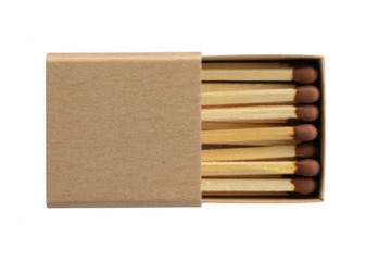Brown cardboard matchbox with matches wooden isolated on a transparent background