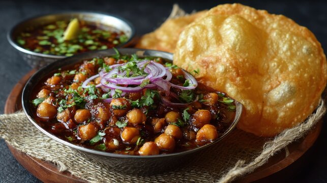 Delicious Indian Chana Masala with Puri