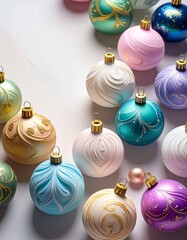 beautiful border frame of beautiful colorful Christmas baubles 
