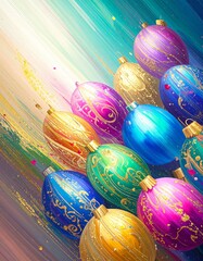 beautiful border frame of beautiful colorful Christmas baubles 