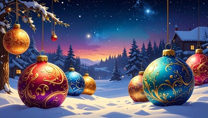 beautiful border frame of beautiful colorful Christmas baubles 