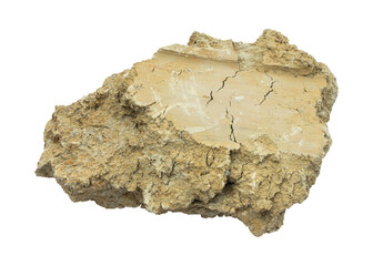 Natural dry clay lump with cracked texture isolated on transparent background