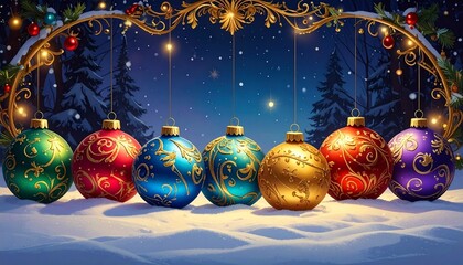 beautiful border frame of beautiful colorful Christmas baubles 