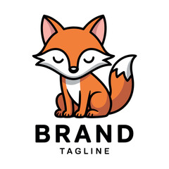 Cute Cartoon Fox Brand Logo Design with Orange and White Colors and Text Space