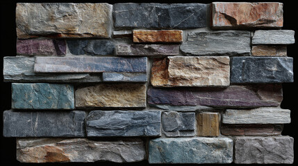 Naklejka premium Close-up of a rustic stone wall, showcasing various colors and textures 