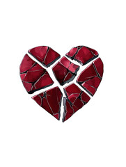 Broken heart symbol made of red shards, representing emotional pain and heartbreak. fragmented pieces convey sense of loss and sorrow