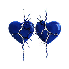 Striking image of two blue hearts with cracks, symbolizing emotional pain and heartbreak. vibrant color contrasts with visible fractures