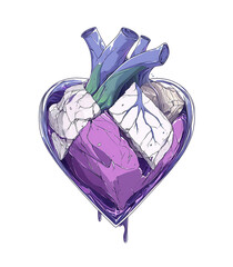Vibrant heart illustration featuring colorful anatomical elements, blending creativity and emotion in unique design
