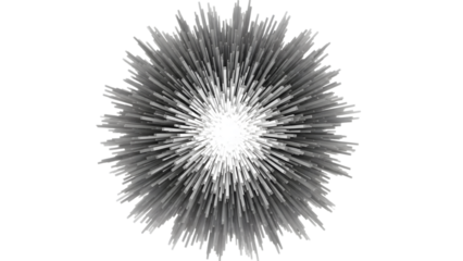 White spiky spherical shape with gray spikes on black isolated on a transparent background sphere