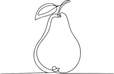 Minimalist pear outline with leaf and stem white background fruit