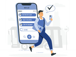 Man checking tasks on phone with large smartphone display to-do list des