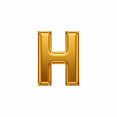 Typography Golden Alphabet: Premium Letter Set. A capital letter H crafted from lustrous gold, flat lay, 2D design, directly facing the viewer. Isolated on a pure white background.	