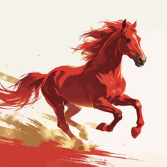 Galloping Red Horse in Expressive Art Style