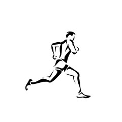 Dynamic black and white illustration of a male athlete running. This high-contrast brush stroke style captures speed and energy, ideal for sports and fitness branding.