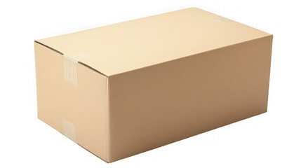 Title: Closed Brown Cardboard Shipping Box Sealed with Tape Isolated on White

