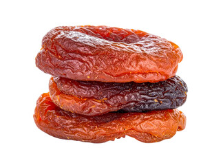 Stack of dried dates with varying shades on transparent background