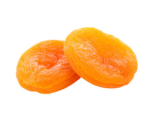 Dried apricots stacked on top of each other on transparent background